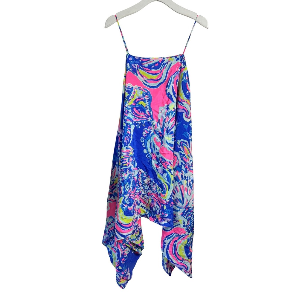Lilly Pulitzer Silk Handkerchief Hem Camisole Top Blue Pink Shell Print S Preppy